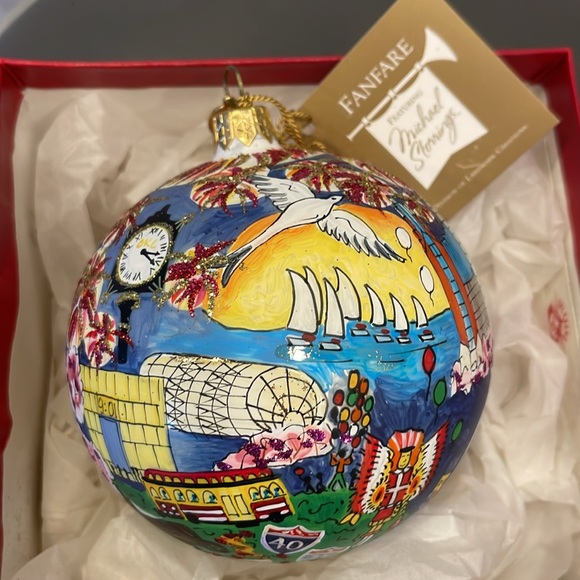 Landmark Creations Michael Storrings Oklahoma Centennial Painted Glass Ornament - Picture 4 of 8